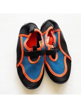 Kids Black Blue Water Shoes Orange Trim Non-Slip Soles Size 11-12 Lightweight